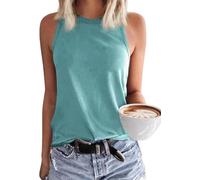 TrendiMax Débardeur d'été sans Manches pour Femme - T-Shirt Basique - Chemisier de Plage - Décontracté - Col Rond, Bleu-Vert, S