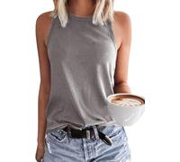 TrendiMax Débardeur d'été sans Manches pour Femme - T-Shirt Basique - Chemisier de Plage - Décontracté - Col Rond, Gris, S