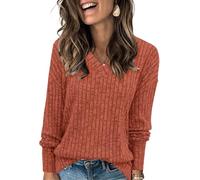 TrendiMax Pull d'automne pour femme - Pull en tricot léger - Col en V - Manches longues - Élégant - Coupe ample - Décontracté - Tunique