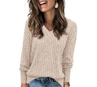 TrendiMax Pullover femme à manches longues pour l'automne - Léger tricot - Col en V - Haut décontracté élégant - Loose fit - Tunique - Tops, Abricot, M