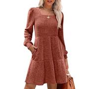 TrendiMax Robe Pull à Manches Longues pour Femme Automne et Hiver Longueur Genou en Tricot décontractée et Confortable Robes d'automne avec Poches, Rouge, L
