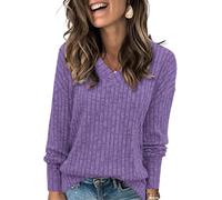 TrendiMax T-shirt à manches longues pour femme - Pull en tricot léger - Col en V - Décontracté - Élégant - Coupe ample - Tunique, lilas, M