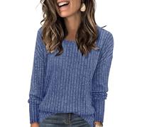 TrendiMax T-shirt à manches longues pour femme - Pull en tricot léger - Col rond - Manches longues - Coupe ample - Décontracté - Tunique, bleu, M