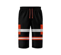 trending babz Short de travail haute visibilité en polaire haute visibilité avec cordon de serrage contrasté et plusieurs poches avec bande réfléchissante Taille S/2XL, Orange noir., L