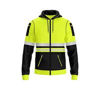 trending babz Sweat à capuche haute visibilité pour homme avec bande réfléchissante et cordon de serrage, plusieurs poches zippées haute visibilité, Jaune Noir 15, M