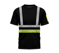 trending babz T-shirts de travail haute visibilité à manches courtes de sécurité à séchage rapide bande réfléchissante col rond respirant vêtements de travail haute visibilité S/2XL, Noir/jaune, M