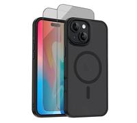 TrendLabl Kit de protection 3 en 1 pour iPhone 13 - Coque foncée avec bordure noire compatible avec MagSafe - Antichoc - Avec 2 films de protection anti-espions