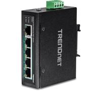 Switch réseau Trendnet TI-PE50 - Commutateur - non géré - 4 x 10/100 (PoE+) + 1 x 10/100 - Montage sur rail DIN, fixation murale - PoE+ (90 W) - Tension CC - Conformité TAA
