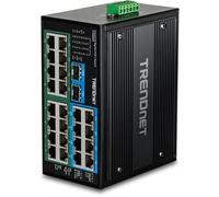 TRENDnet Commutateur Industriel Non géré Gigabit DIN-Rail 26 Ports, TI-PG262, 16 Ports Gigabit PoE+, 8 Ports Gigabit RJ-45, 2 Ports SFP, IP30, Protection à Vie, Noir