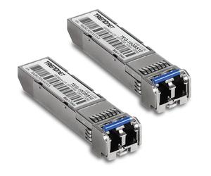TRENDnet Lot de 2 modules LC monomode SFP vers RJ45 10GBASE-LR SFP+, TEG-10GBS10/2, jusqu'à 10 km, émetteurs-récepteurs SFP enfichables à Chaud, connecteur LC Duplex, 1310 nm, Protection à Vie