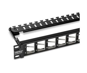 TRENDnet, TC-KP24SA, Panneau de Connexion Keystone blindé 1U Angulaire, Vierge et à 24 Ports, STP, Cat6A, Cat5, Cat5e, Cat6, Conception de Montage en Rack 19"