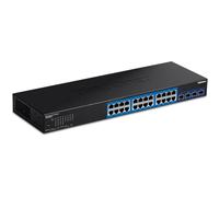 TRENDnet, TEG-30284, Commutateur Web intelligent 28 ports, 24 ports Gigabit, 4 emplacements SFP+ 10G, liaisons montantes réseau haut débit, capacité de commutation 128 Gbit/s, montage en rack 1U, noir