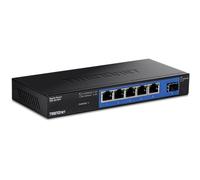 TRENDnet, TEG-S51SFP, Commutateur de Bureau Compact en métal Gigabit 5 Ports avec Emplacement SFP, Conception sans Ventilateur, Montage Mural, Noir