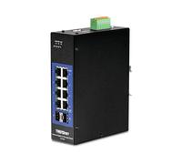 TRENDnet, TI-G102, Commutateur Industriel sur Rail DIN Gigabit renforcé à 10 Ports, capacité de Commutation de 20 Gbit/s, Rail DIN et Supports muraux Inclus, Double redondance, Deux Ports RJ-45/SFP