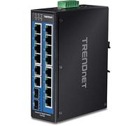 TRENDnet, TI-G162, Commutateur sur rail DIN Gigabit industriel non géré à 16 ports, 14 ports Gigabit, 2 emplacements SFP Gigabit, capacité de commutation de 32 Gbit/s, commutateur réseau Ethernet IP30
