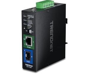 TRENDnet, TI-PF11SFP, Convertisseur de média Industriel SFP vers Gigabit PoE+, boîtier classé IP30, Plage de température de Fonctionnement -40°-75 °C à (-40° - 167 °F)