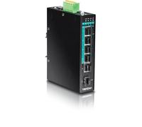 TRENDnet, TI-PG541i, Commutateur DIN-Rail Gigabit PoE+ Industriel renforcé à 6 Ports, Couche 2, géré, 4 Ports Gigabit PoE+ 802.3at, 1 Port Gigabit, 1 Emplacement SFP Gigabit, Puissance de 120 W, Noir