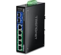 TRENDnet TI-PG62 Commutateur sur Rail DIN Gigabit PoE+ Industriel renforcé à 6 Ports, 4 Ports Gigabit PoE+, Port Gigabit partagé (RJ-45/SFP), SFP dédié, Budget d'alimentation 120 W, IP30 Noir