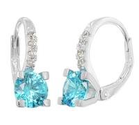 trendor Boucles d'oreilles créoles en argent 925 et zircon bleu suisse pour femmes, référence 21354-03