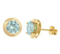 trendor Boucles d'oreilles en argent 925 plaqué or, zircon cubique 21334-03 | Boucles d'oreilles puces en argent avec pierres bleues, plaquées or, bijou, cadeau pour femme