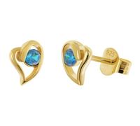 trendor Boucles d'oreilles puces pour femme, argent sterling 925 plaqué or, cœur, bleu saphir, 21412-05