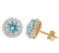 trendor Boucles d'oreilles puces pour femme, argent sterling 925 plaqué or, oxyde de zirconium bleu clair, 21360-02