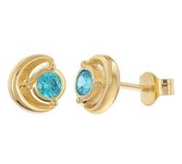 trendor Boucles d'oreilles puces pour femme, argent sterling 925 plaqué or, oxyde de zirconium, bleu Londres, 21430-04