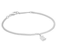 trendor Bracelet pour fille avec lettre E, argent 925 rhodié, 21590-E | Bracelet gourmette plat à facettes diamantées, élégant bracelet pour jeunes femmes,