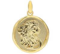 trendor Pendentif signe astrologique Lion, argent sterling 925 plaqué or | Motif en relief sur fond sablé, pour hommes et femmes, livré avec un chiffon de nettoyage en microfibre, Ø 16 mm, 21850-08