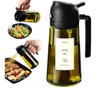 TrendPlain Spray Huile Cuisine 470ml - Vaporisateur Huile Air Fryer 2-en-1 pour Cuisson, Salades, Vinaigre et Accessoire Cuisine avec Stickers, Protection Contre la Lumière - Noir