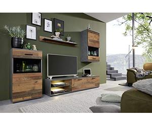 Trendteam Ensemble de 4 Pièces Smart Living Salon Mango 246 x 182 x 37 cm Avant Old Wood, Corps et Abaissement Matera Avec Beaucoup d'Espace de Rangement