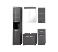 trendteam smart living 139390321 Meuble de Salle de Bain avec rangements, Décor Bois, Gris Brillant, 163 x 190 x 214 cm