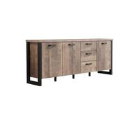Buffet EMILE - Mélamine chêne brun tabac et noir mat - 3 Portes + 3 Tiroirs - L214 x P45 x H86 cm - TRENDTEAM