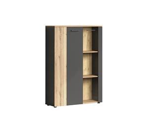 trendteam smart living - Armoire de Salon avec Buffet highboard - Salon - Esteban - Dimensions d'assemblage (LxHxP) 90 x 132 x 34 cm - Anthracite/chêne - Aspect rainuré - 231286284