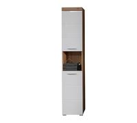 trendteam smart living Armoire Haute de Salle de Bain avec Espace de Rangement, Matériau en Bois, Blanc Brillant, 37 x 190 x 209 cm