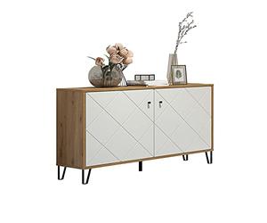 trendteam smart living - Buffet Commode Meuble TV - Salon - Tactile - Taille d'assemblage (LxHxP) 123 x 76 x 40 cm - Couleur chêne Artisanal avec Blanc - 210287107