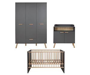 trendteam smart living Chambre de bébé complète 3 pièces Mats en gris avec beaucoup d'espace de rangement