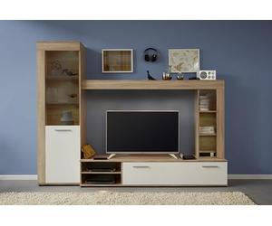 trendteam smart living Ensemble de Meuble Salon avec Beaucoup d'espace de Rangement, Matériau en Bois, chêne scié/Blanc Brillant, 240 x 185 x 195,5 cm