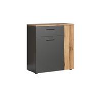 trendteam smart living - Esteban - Commode - Anthracite/chêne - Armoire Aspect rainuré - (l x H x P) 80 x 86 x 38 cm - Armoire Polyvalente avec tiroir entièrement Extensible