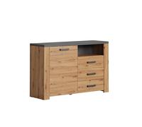 trendteam smart living - Follow - Buffet - Chêne/anthracite - Commode avec tiroirs pratiques à extension complète - (l x H x P) 127 x 83 x 40 cm - Armoire polyvalente avec paroi arrière grise élégante