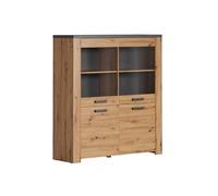 trendteam Smart Living - Follow - Buffet Haut - Chêne/Anthracite - Vitrine avec Beaucoup d'espace de présentation - (l x H x P) 127 x 139 x 40 cm - Armoire de Salon avec paroi arrière Grise élégante