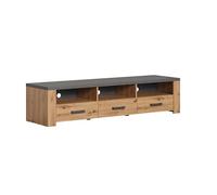 trendteam Smart Living Follow - Meuble TV - Chêne/Anthracite - Meuble TV Bas avec tiroirs à Extension complète - (l x H x P) 180 x 43 x 50 cm - Meuble TV avec 3 Compartiments Ouverts - Passe-câbles