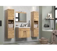 trendteam smart living - Haven - Ensemble de Meubles de Salle de Bain - Chêne - (l x H x P) 142 x 133 x 40 cm - Meuble lavabo Suspendu avec lavabo en céramique - 2 armoires Hautes et 1 Miroir