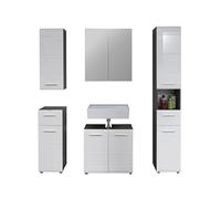 trendteam smart living Meuble de Toilette avec Beaucoup de Espace de Rangement 5 pièces, Line, 150 x 182 x 31 cm, Blanc Brillant/Sardegna Argent fumée