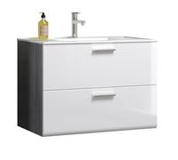 trendteam Smart Living - Meuble sous-Vasque - Salle de Bain - Riva - Dimensions de Montage (LxHxP) 82 x 59 x 47 cm - Couleur Blanc Brillant avec Argent fumé - 211033203