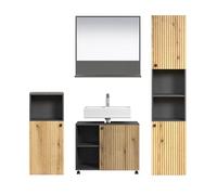 trendteam smart living - PureBliss - Ensemble de Meubles de Salle de Bain - Aspect rainuré Anthracite/chêne - Meuble de Salle de Bain avec poignées en métal élégantes - 180 x 186 x 42 cm - Meuble