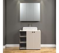 trendteam smart living - PureBliss - Ensemble de Meubles de Salle de Bain - Gris Clair avec Aspect rainuré - Meubles de Salle de Bain avec poignées en métal élégantes - 90 x 186 x 53 cm - Meuble