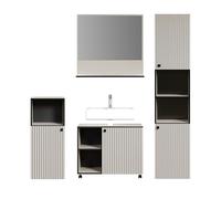 trendteam smart living - PureBliss - Ensemble de Meubles de Salle de Bain - Gris Clair avec Aspect rainuré - Meuble de Salle de Bain avec poignées en métal élégantes - (l x H x P) 180 x 186 x 42 cm -