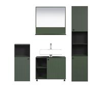 trendteam smart living - PureBliss - Ensemble de meubles de salle de bain - Vert avec aspect rainuré - Meuble de salle de bain avec poignées élégantes en métal - (l x H x P) 180 x 186 x 42 cm - Meuble