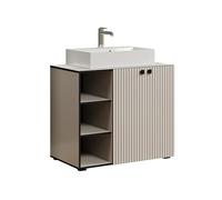 trendteam smart living - PureBliss - Meuble sous-lavabo - Gris Clair - Meuble avec 3 Compartiments Ouverts - (l x H x P) 90 x 91 x 53 cm - Aspect rainuré - Poignées métalliques élégantes - Lavabo à
